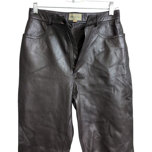 Rem Garson Brown Straight Leg Zipper High Rise Leather Pants Size 6 - Picture 3 of 14